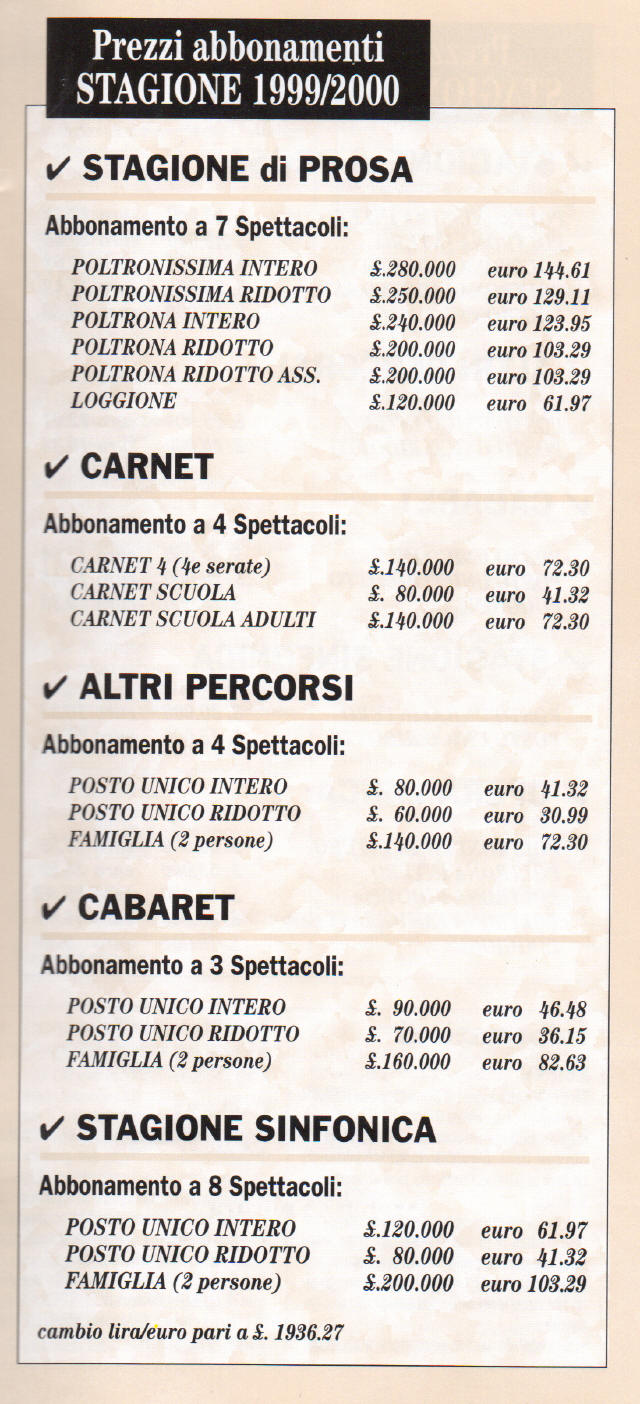 Teatro Cagnoni Stagione 1999-2000